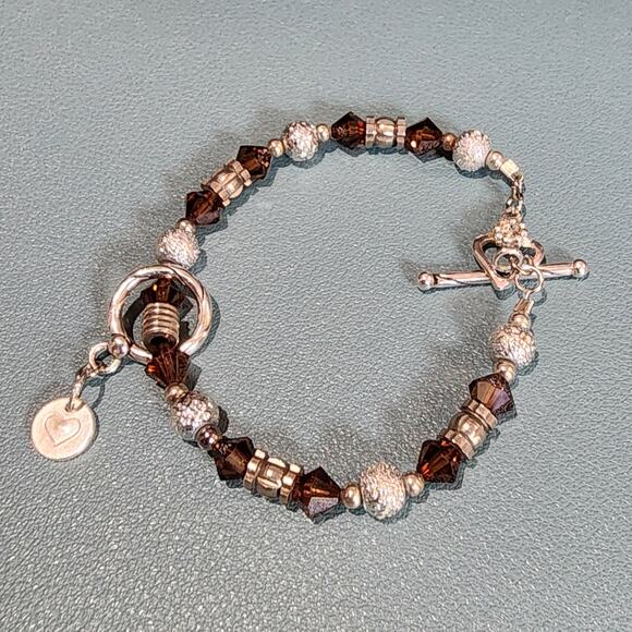 Brighton Jewelry - Brighton Crystal Sterling Silver Heart Toggle Bracelet Vintage